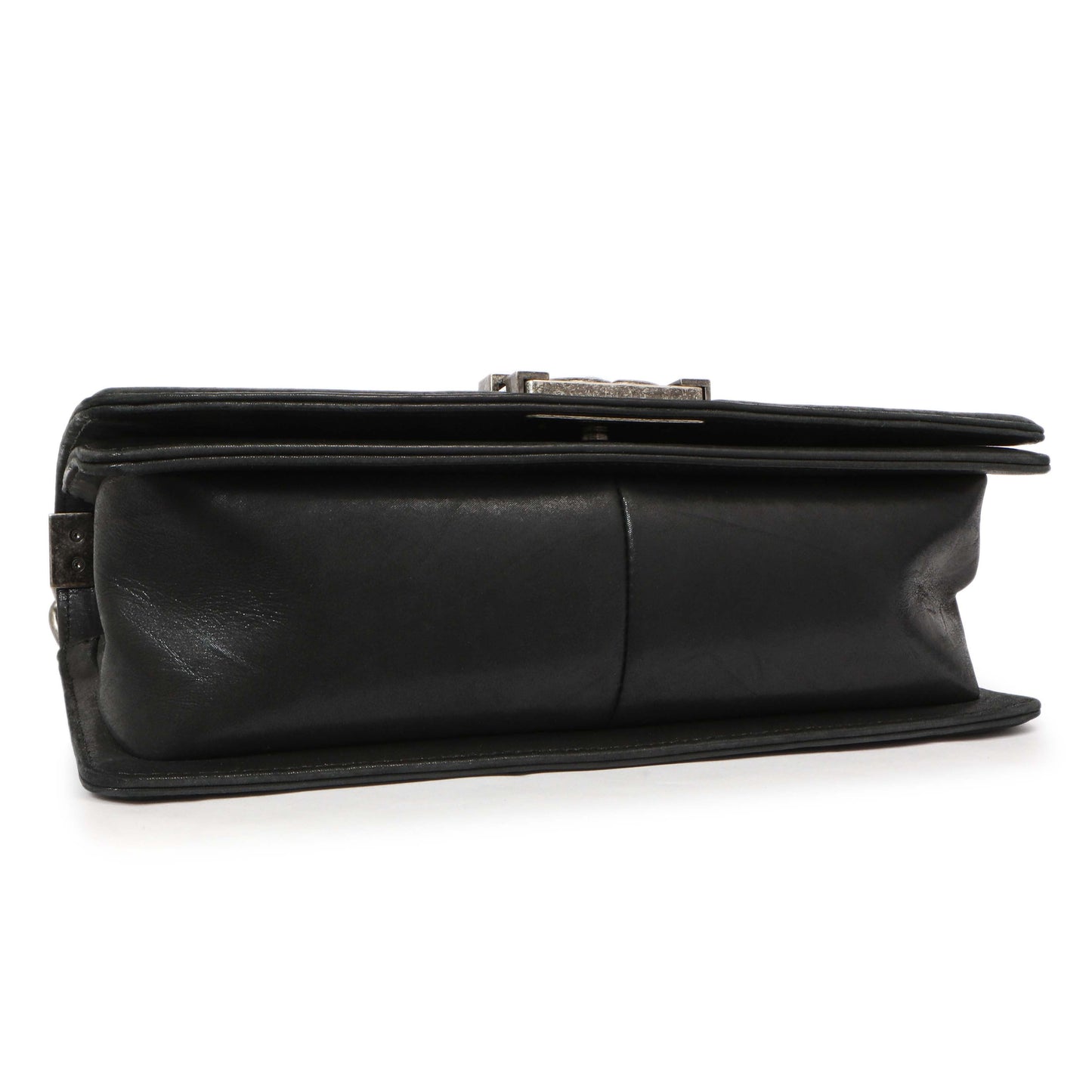 Exclusive Chanel Black Quilted Iridescent Calfskin Embellished Double Stitch Medium Boy Bag — Back View