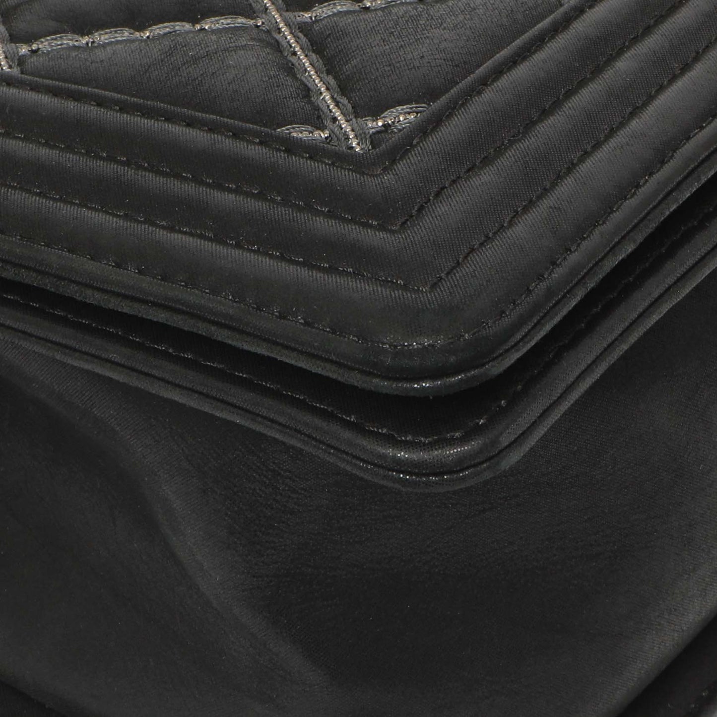 Exclusive Chanel Black Quilted Iridescent Calfskin Embellished Double Stitch Medium Boy Bag — Top View