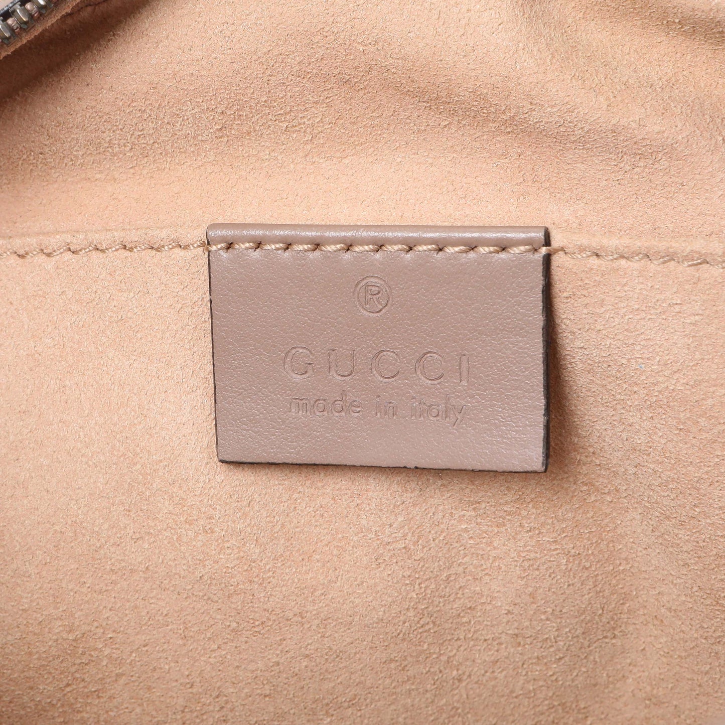 Exclusive Gucci Porcelain Rose Calfskin Matelasse Small GG Marmont Chain Shoulder Bag — Detail View