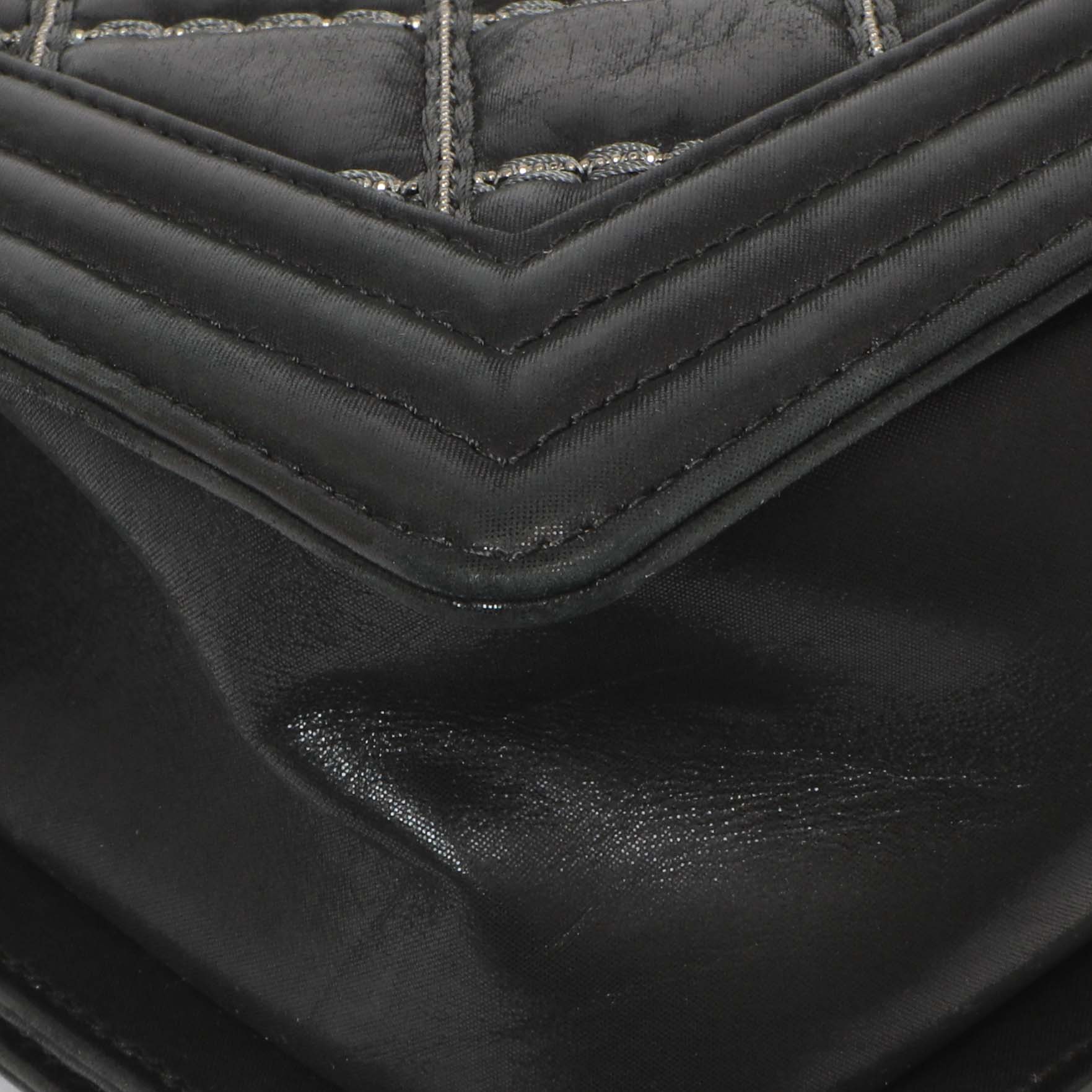 Exclusive Chanel Black Quilted Iridescent Calfskin Embellished Double Stitch Medium Boy Bag — Lifestyle View