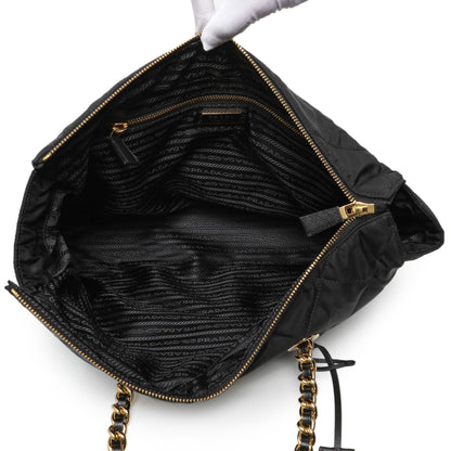 Exclusive Prada Black Re-Nylon Triangle Stitched Re-Edition 1995 Chaine Large Shoulder Bag — Top View