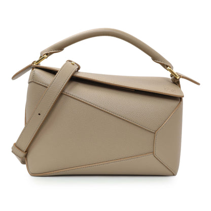 Exclusive Loewe Sand Grained Calfskin Small Puzzle Bag — Front View