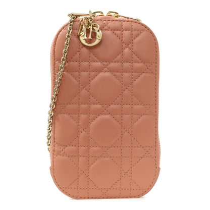 Exclusive Christian Dior Deep Nude Lambskin Cannage Lady Dior Phone Holder — Front View