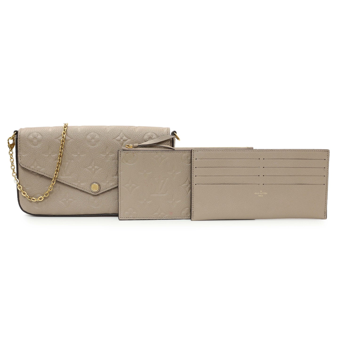 Exclusive Louis Vuitton Tourterelle Empreinte Pochette Felicie Chain Wallet — Front View
