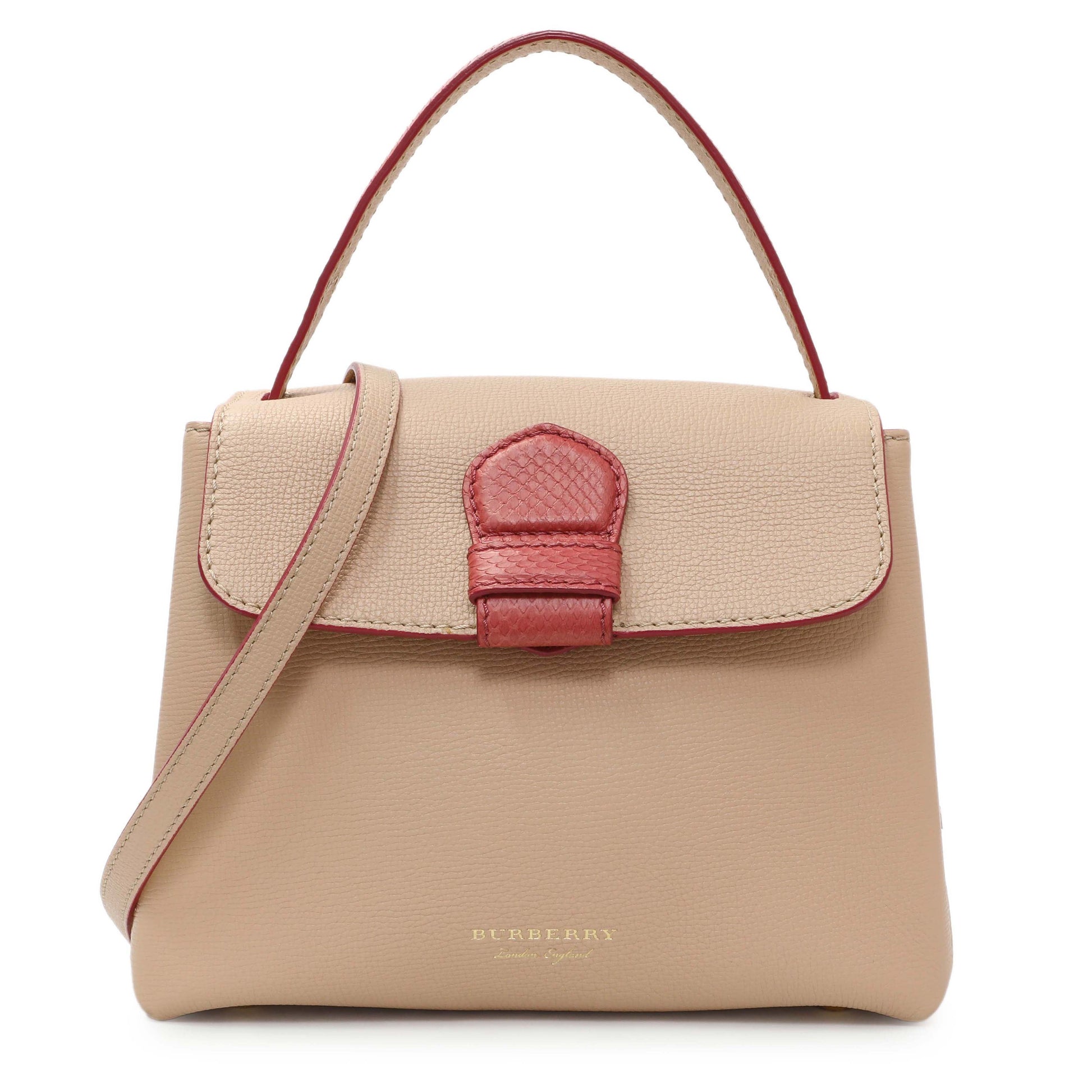 Exclusive Burberry Beige Red Derby Calfskin Snakeskin House Check Small Camberley — Front View