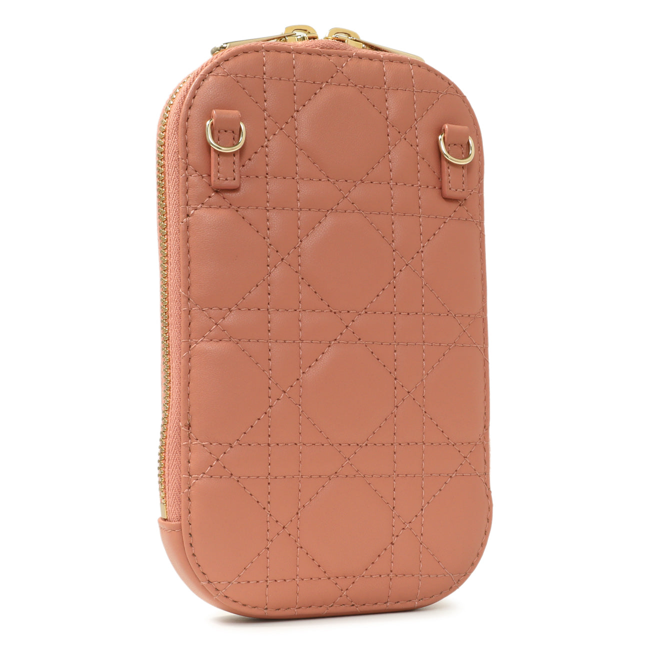 Exclusive Christian Dior Deep Nude Lambskin Cannage Lady Dior Phone Holder — Side View