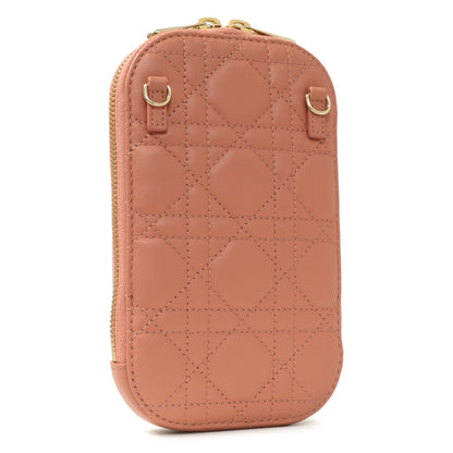 Exclusive Christian Dior Deep Nude Lambskin Cannage Lady Dior Phone Holder — Side View