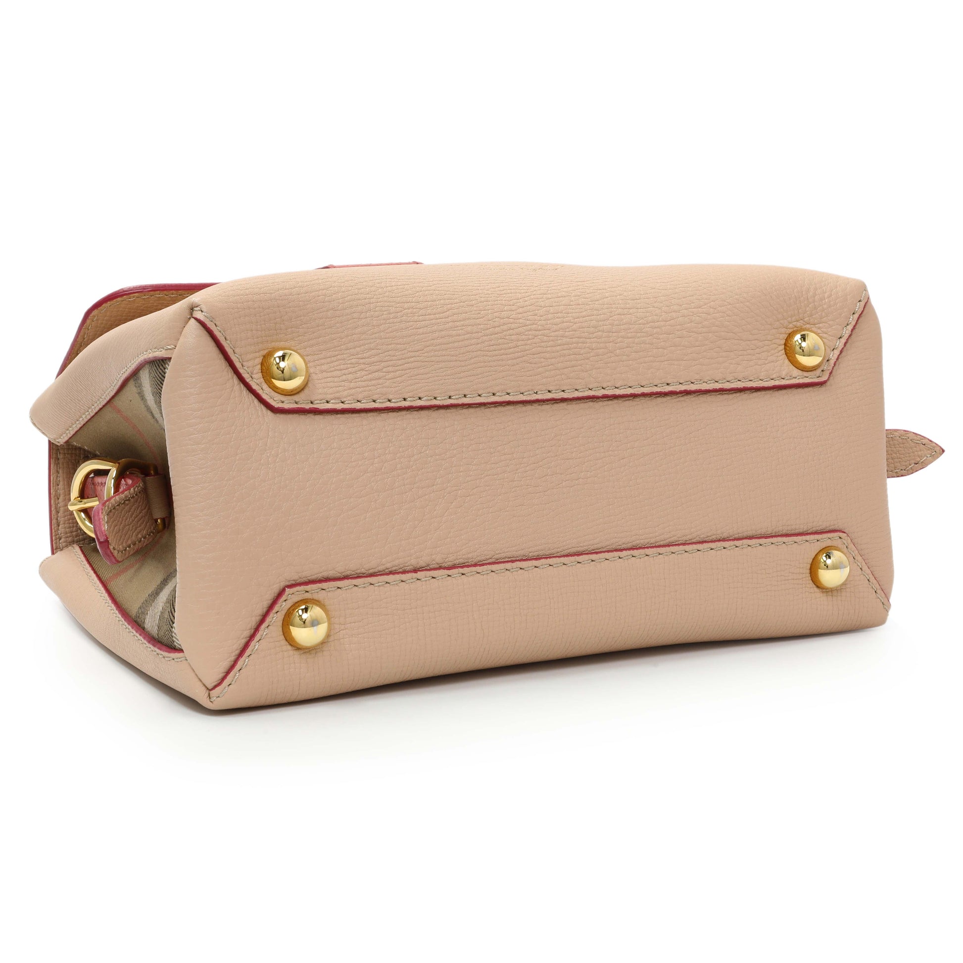 Exclusive Burberry Beige Red Derby Calfskin Snakeskin House Check Small Camberley — Back View