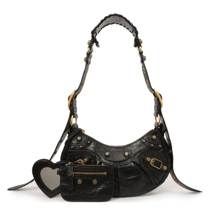 Exclusive Balenciaga Black Crocodile Embossed Le Cagole Shoulder Bag XS — Front View