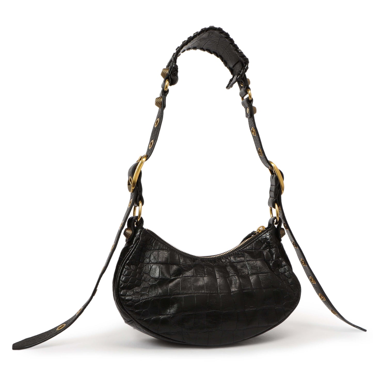 Exclusive Balenciaga Black Crocodile Embossed Le Cagole Shoulder Bag XS — Side View