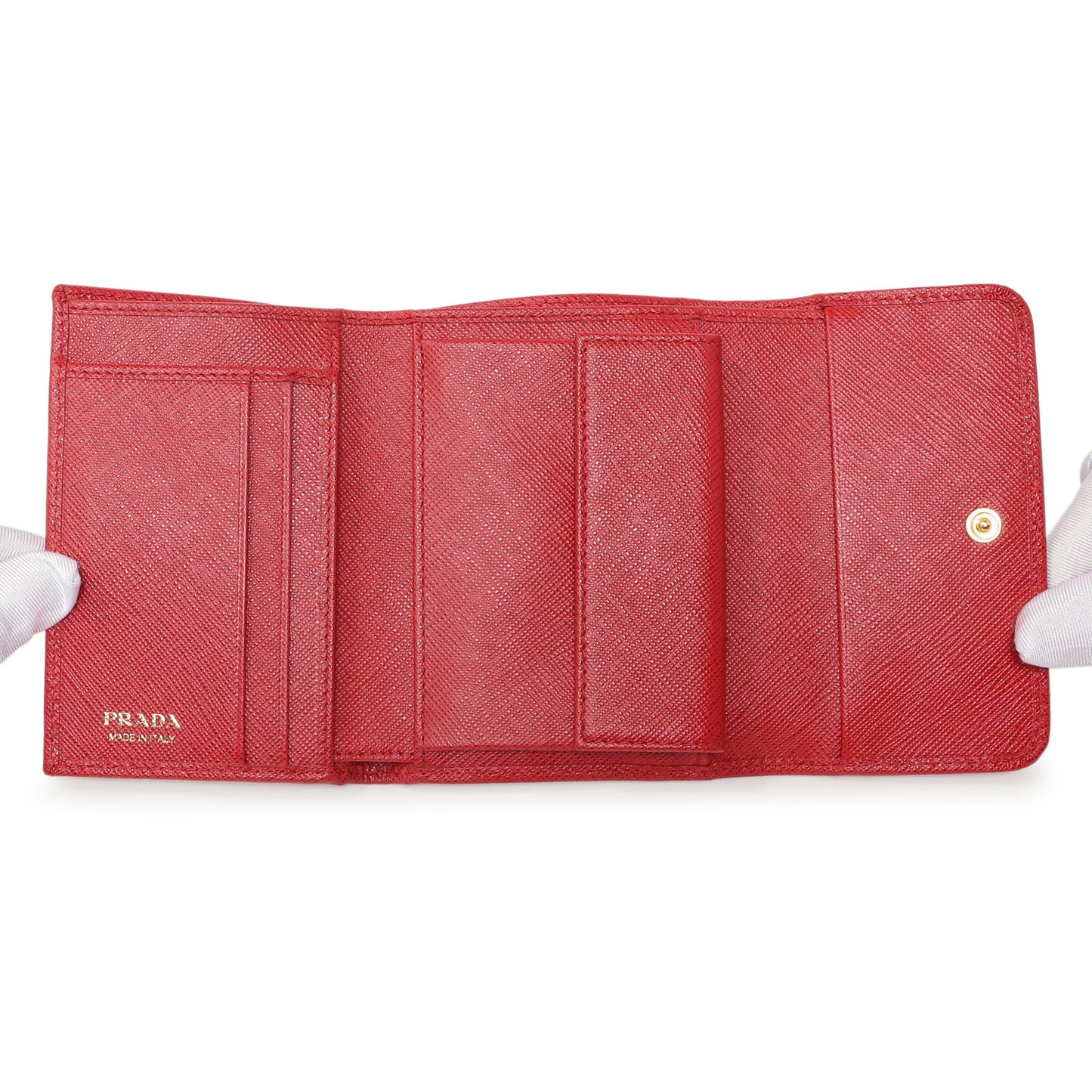 Exclusive Prada Red Saffiano Compact Wallet — Top View
