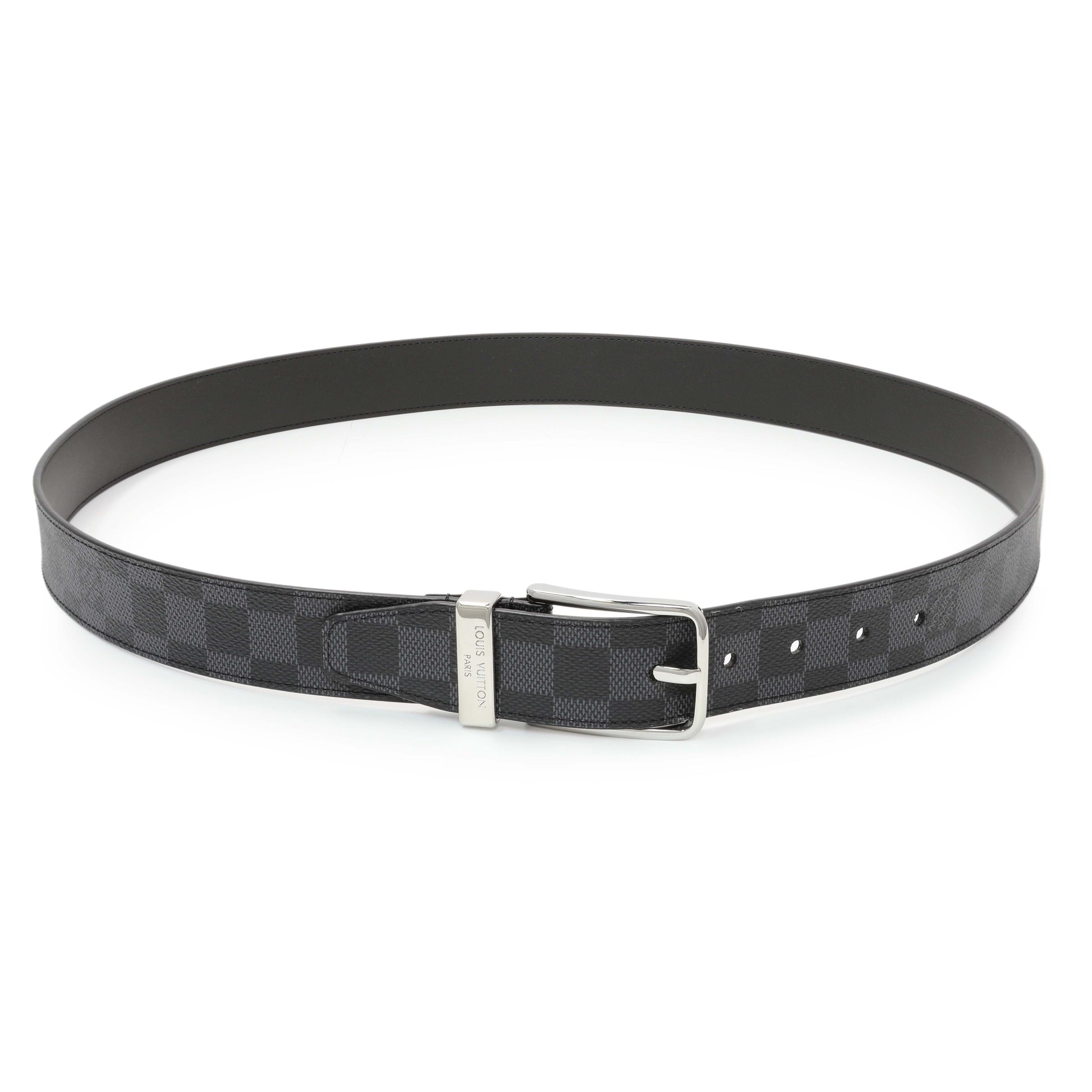 Exclusive Louis Vuitton Damier Graphite Pont Neuf 35mm Belt — Front View