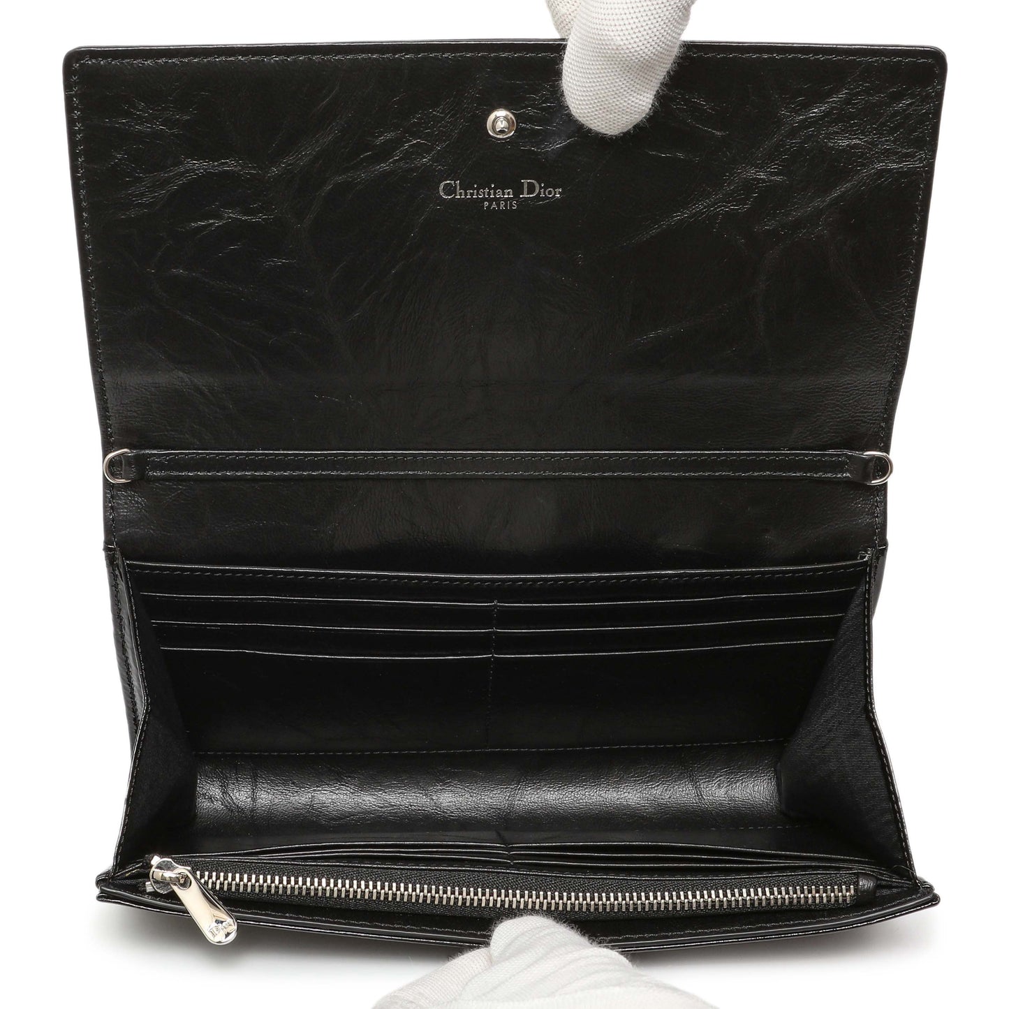 Exclusive Christian Dior Black Patent Diorama Croisiere Chain Wallet — Top View
