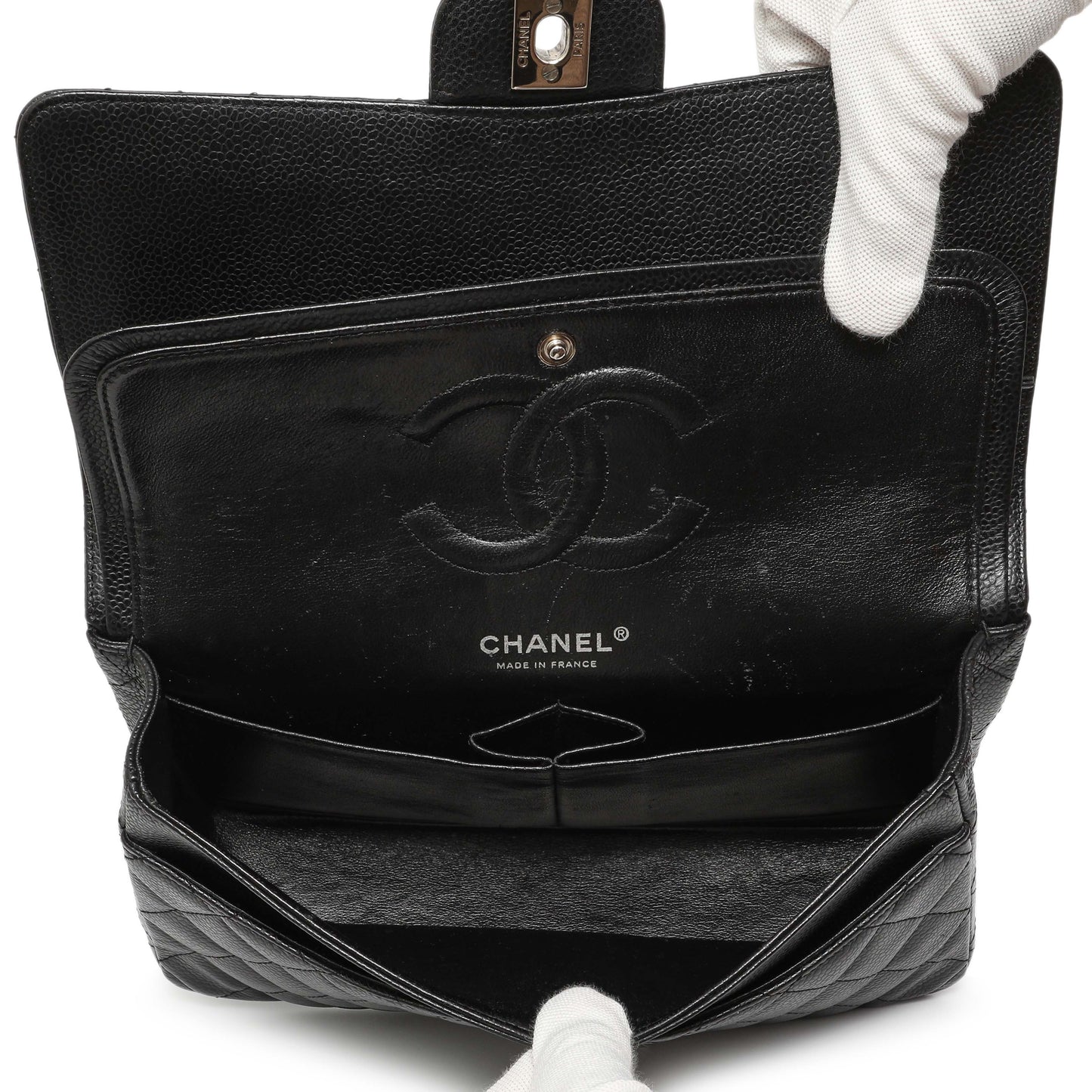 Exclusive Chanel Black Quilted Caviar Medium Classic Double Flap — Alternate View 8