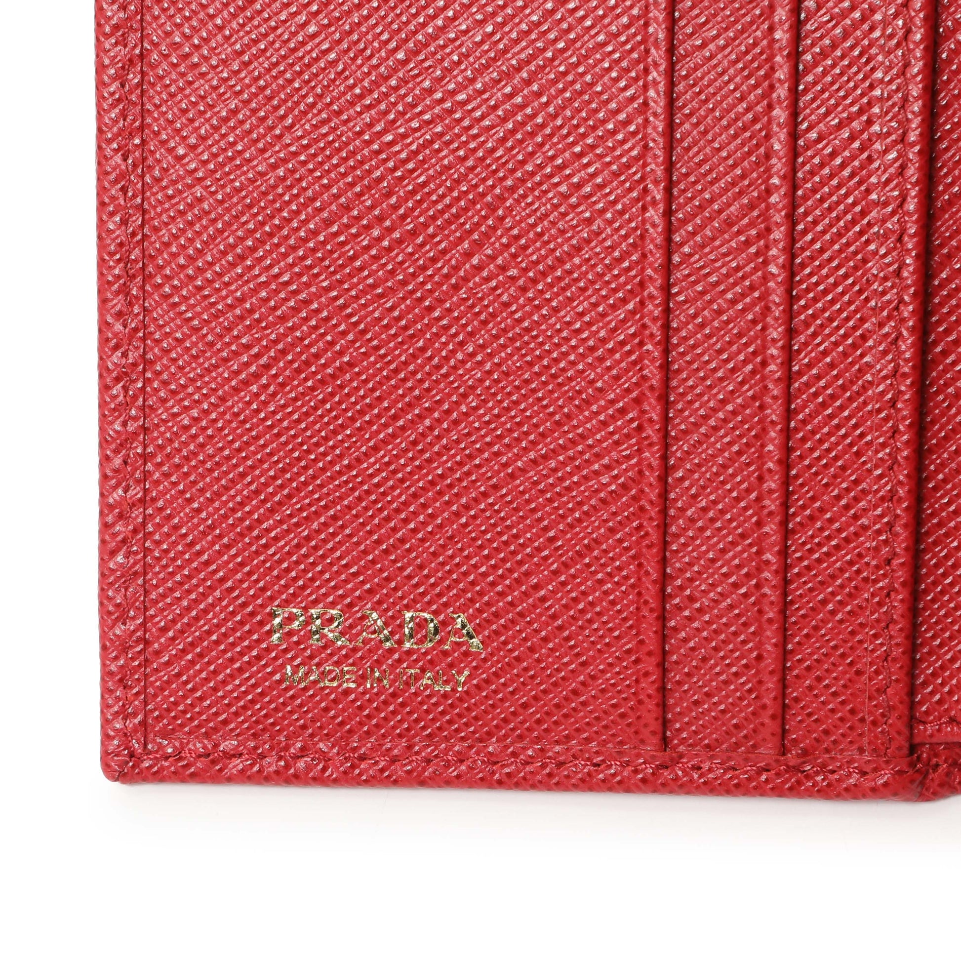 Exclusive Prada Red Saffiano Compact Wallet — Detail View