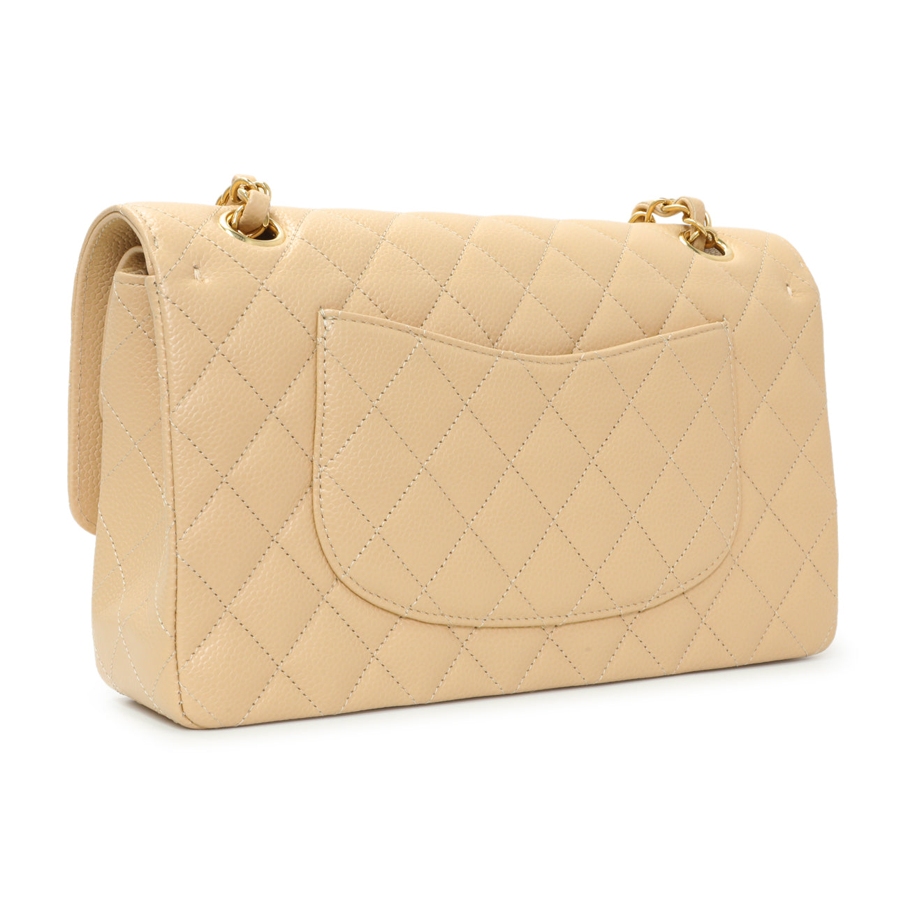 Exclusive Chanel Beige Quilted Caviar Medium Double Flap — Side View
