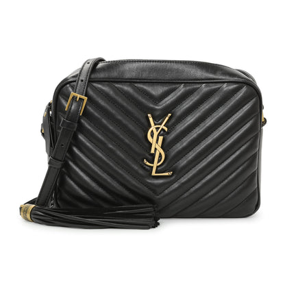 Exclusive Saint Laurent Black Calfskin Matelasse Monogram Lou Camera Bag — Front View