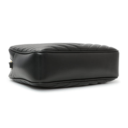 Exclusive Saint Laurent Black Calfskin Matelasse Monogram Lou Camera Bag — Back View
