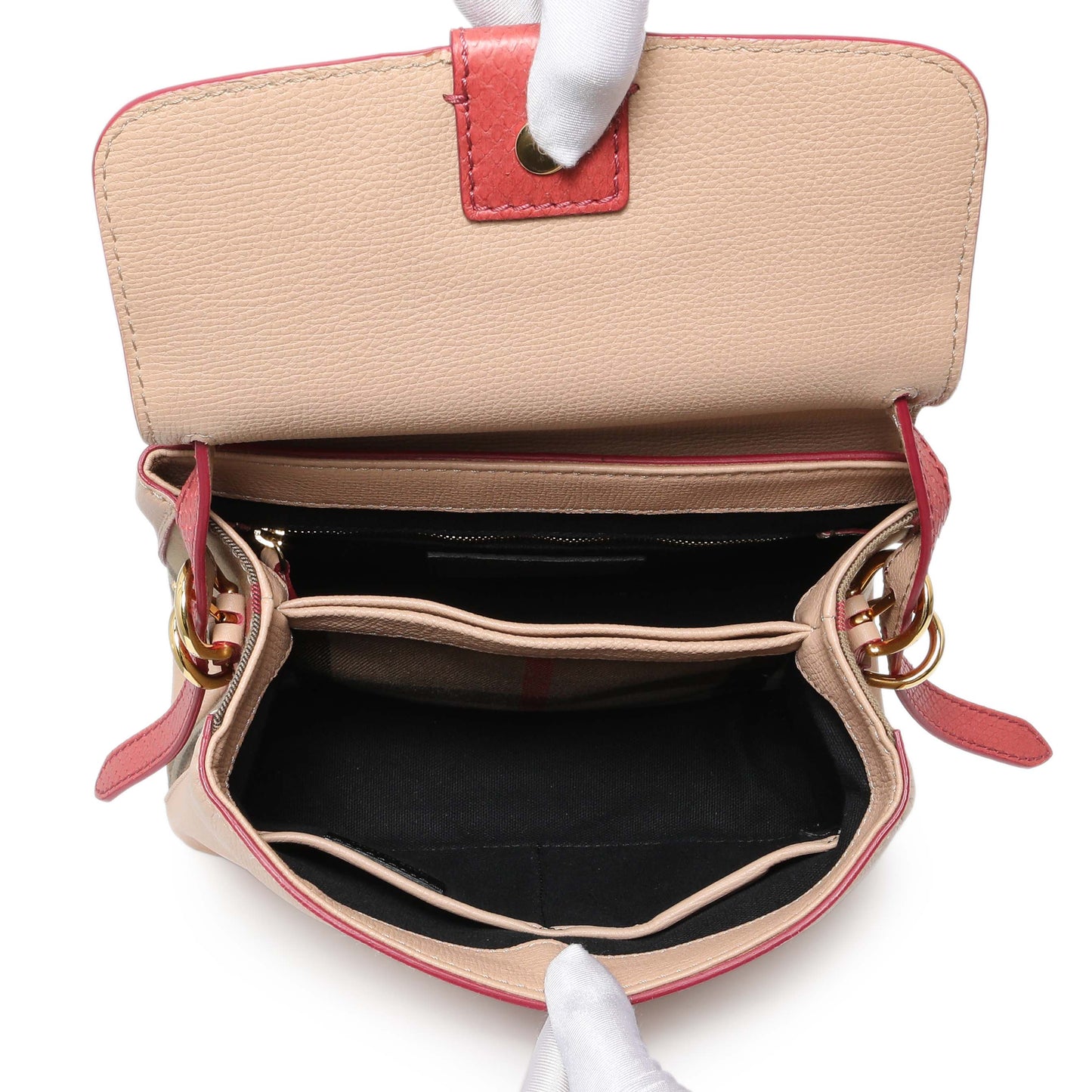 Exclusive Burberry Beige Red Derby Calfskin Snakeskin House Check Small Camberley — Alternate View 8