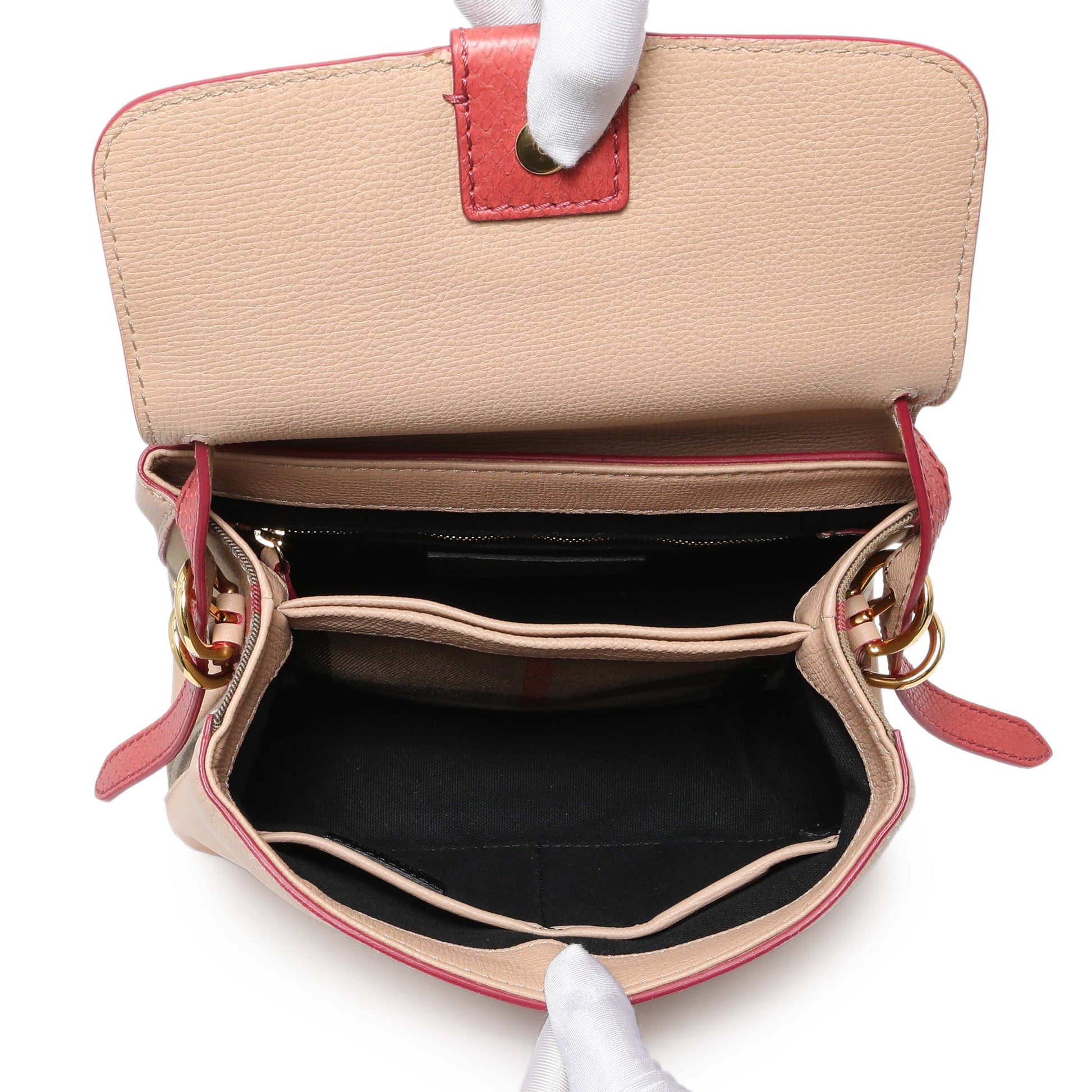 Exclusive Burberry Beige Red Derby Calfskin Snakeskin House Check Small Camberley — Alternate View 8