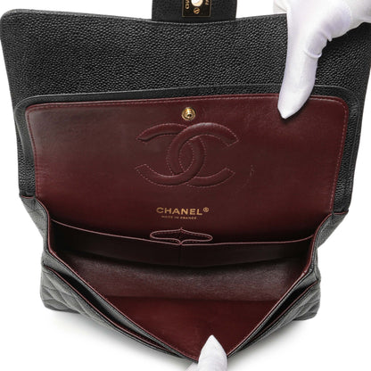 Exclusive Chanel Black Quilted Caviar Medium Classic Double Flap — Top View
