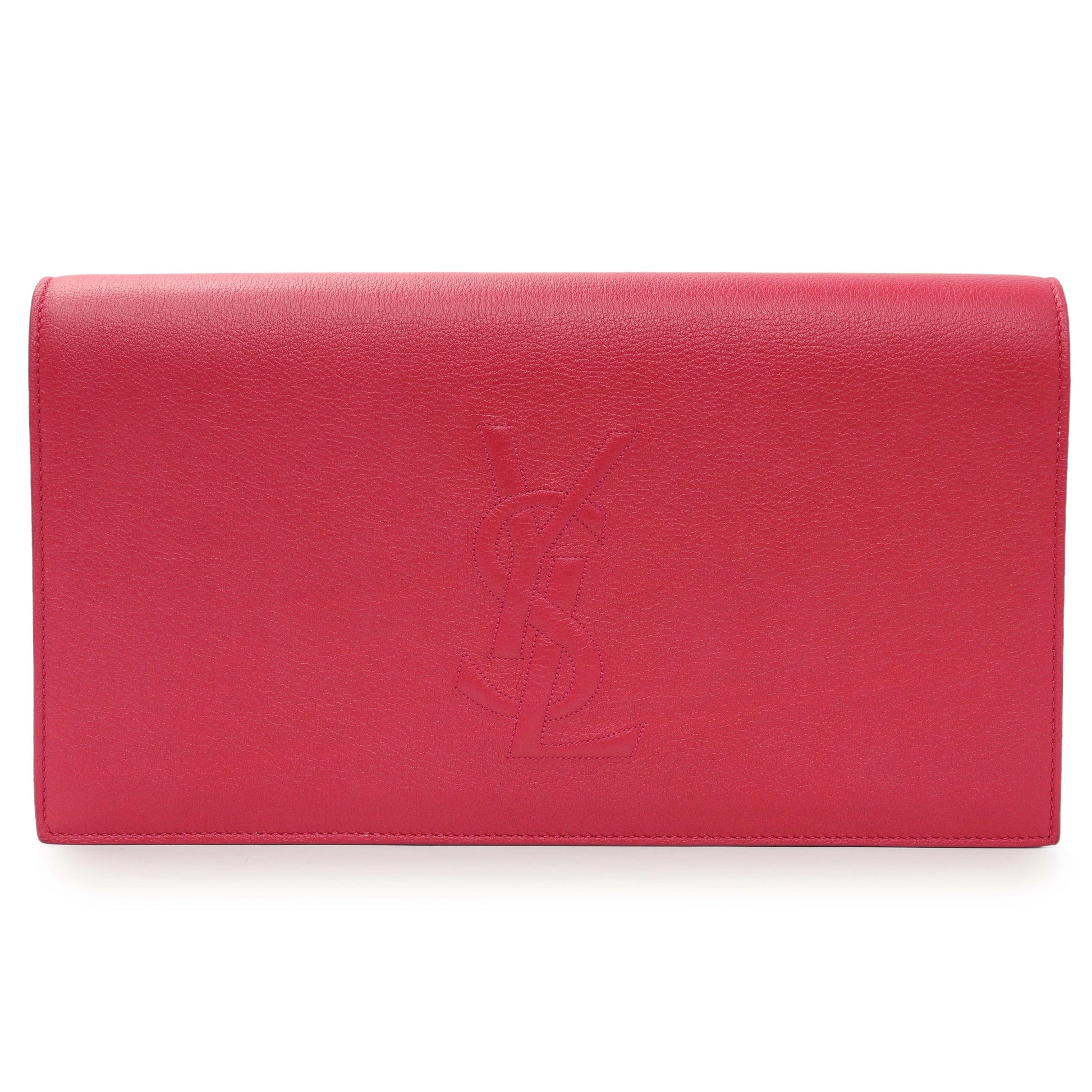 Exclusive Saint Laurent Lipstick Fuchsia Calfskin Monogram Large Belle De Jour Clutch — Front View