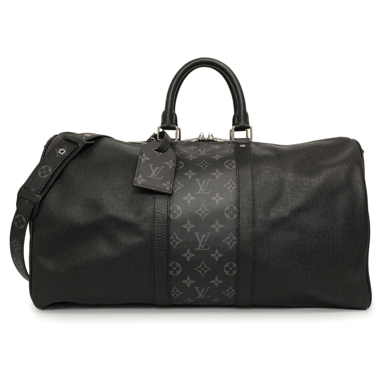 Exclusive Louis Vuitton Black Taigarama Keepall Bandouliere 50 — Front View