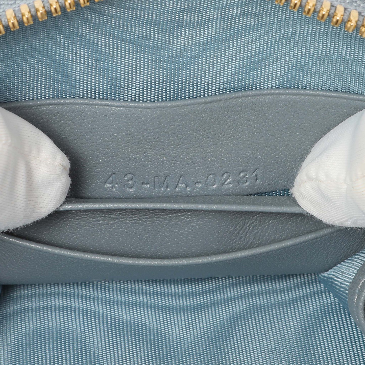 Exclusive Christian Dior Cloud Blue Lambskin Cannage Lady Dior Phone Holder — Lifestyle View