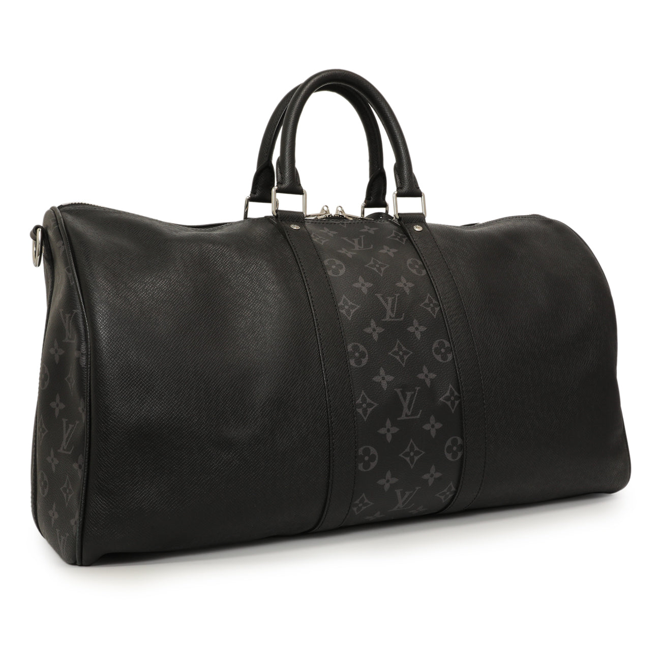 Exclusive Louis Vuitton Black Taigarama Keepall Bandouliere 50 — Side View