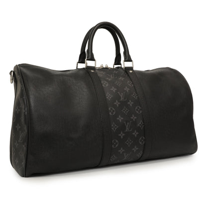 Exclusive Louis Vuitton Black Taigarama Keepall Bandouliere 50 — Side View