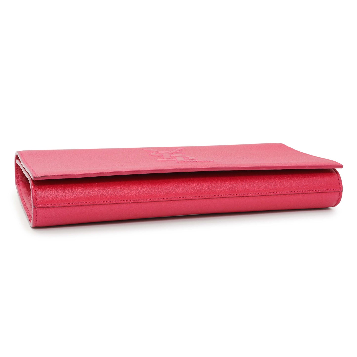 Exclusive Saint Laurent Lipstick Fuchsia Calfskin Monogram Large Belle De Jour Clutch — Back View