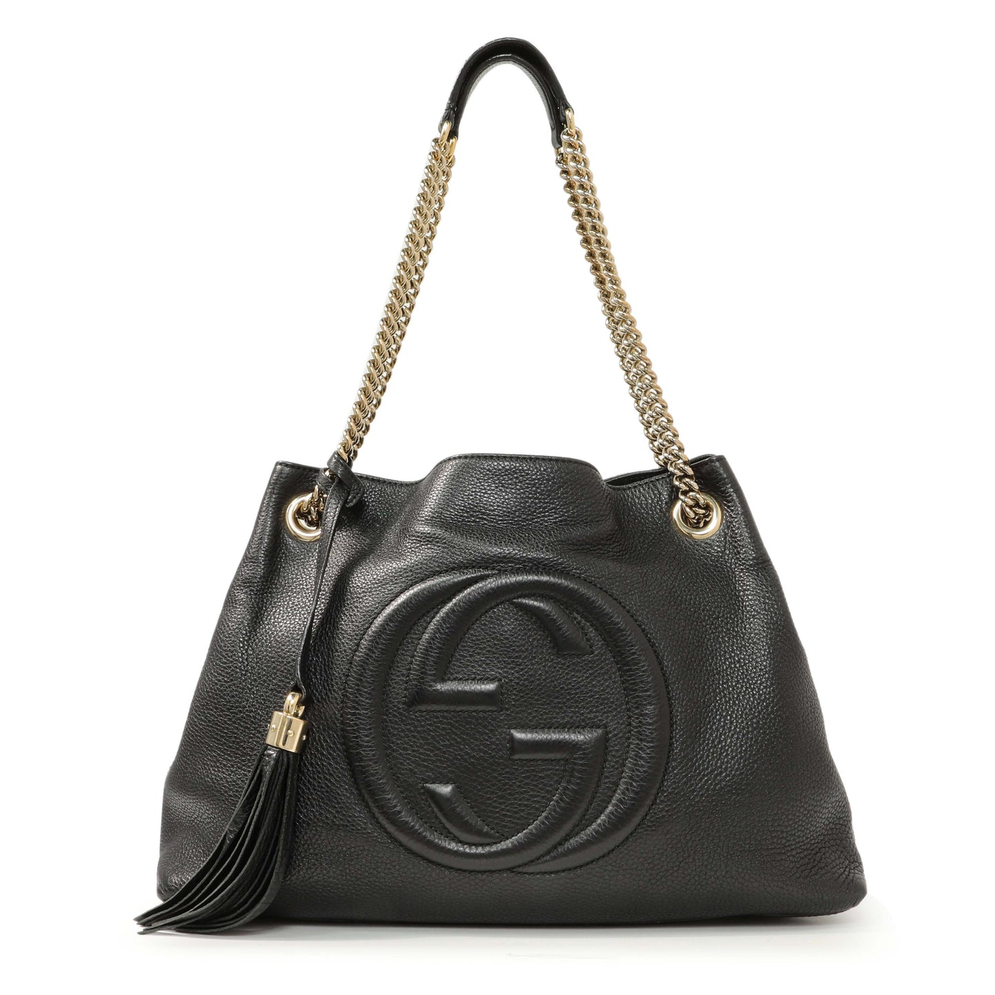 Exclusive Gucci Black Pebbled Calfskin Medium Soho Chain Shoulder Bag — Front View