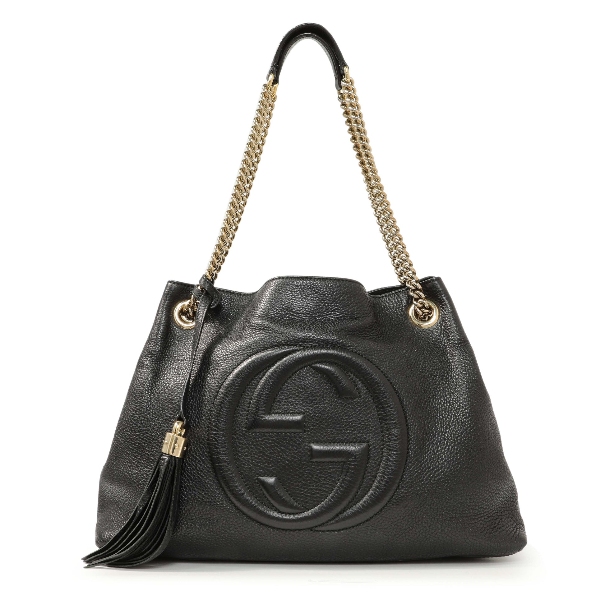 Exclusive Gucci Black Pebbled Calfskin Medium Soho Chain Shoulder Bag — Front View