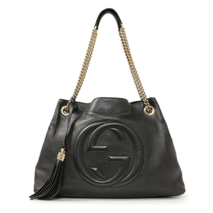 Exclusive Gucci Black Pebbled Calfskin Medium Soho Chain Shoulder Bag — Front View
