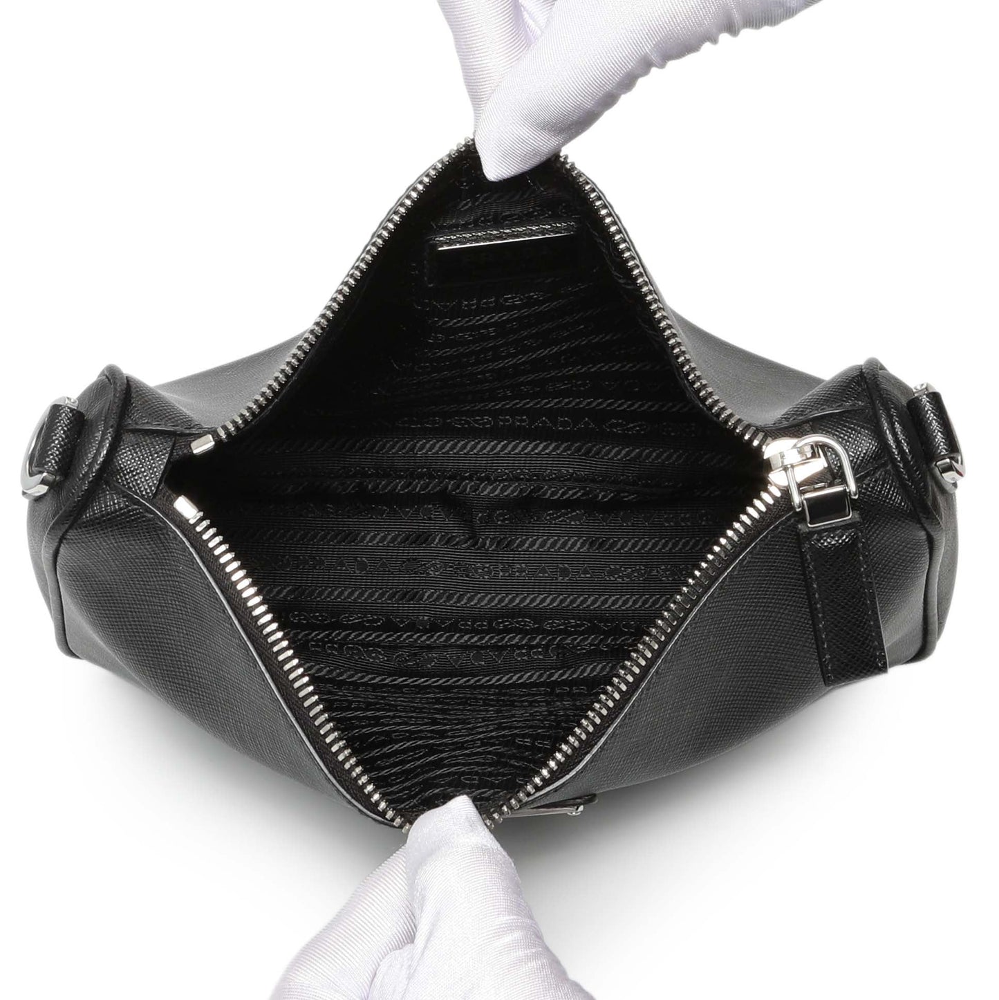 Exclusive Prada Black Saffiano Travel Crossbody Bag — Top View