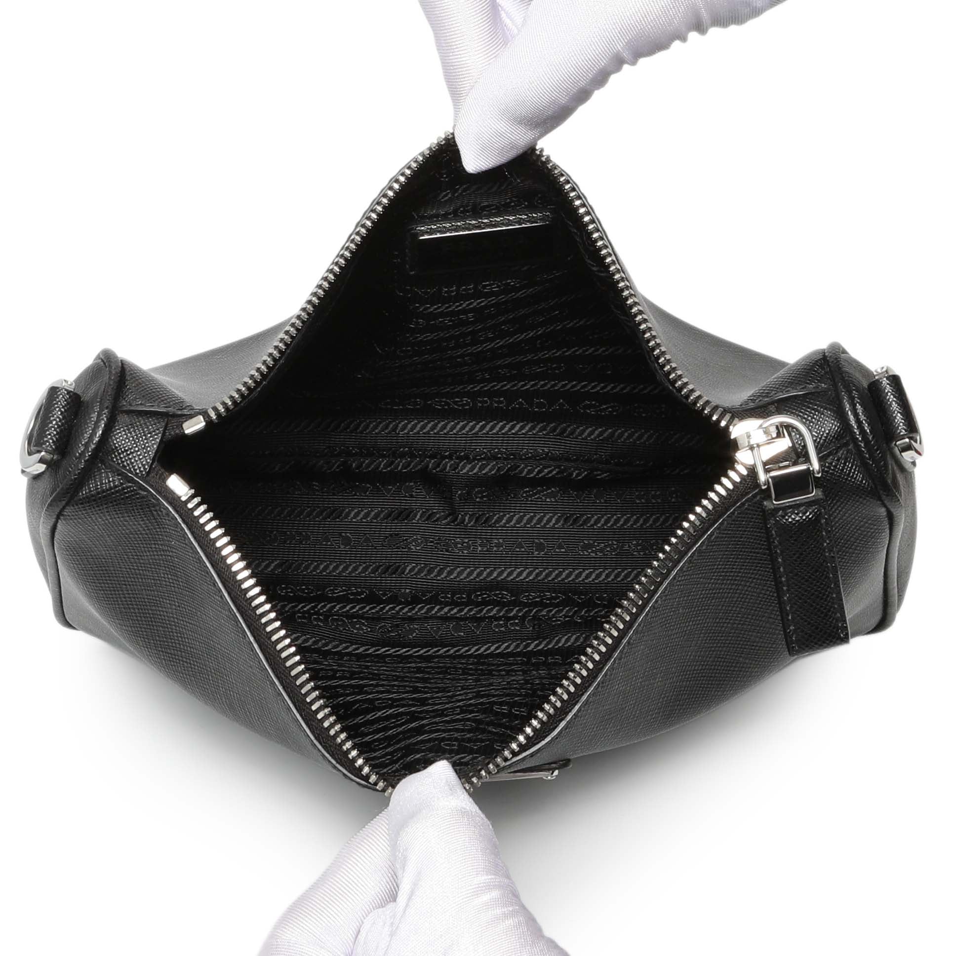 Exclusive Prada Black Saffiano Travel Crossbody Bag — Top View