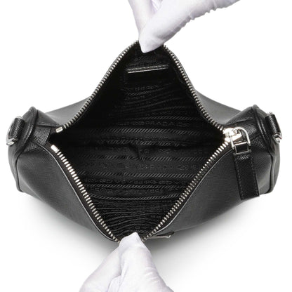 Exclusive Prada Black Saffiano Travel Crossbody Bag — Top View