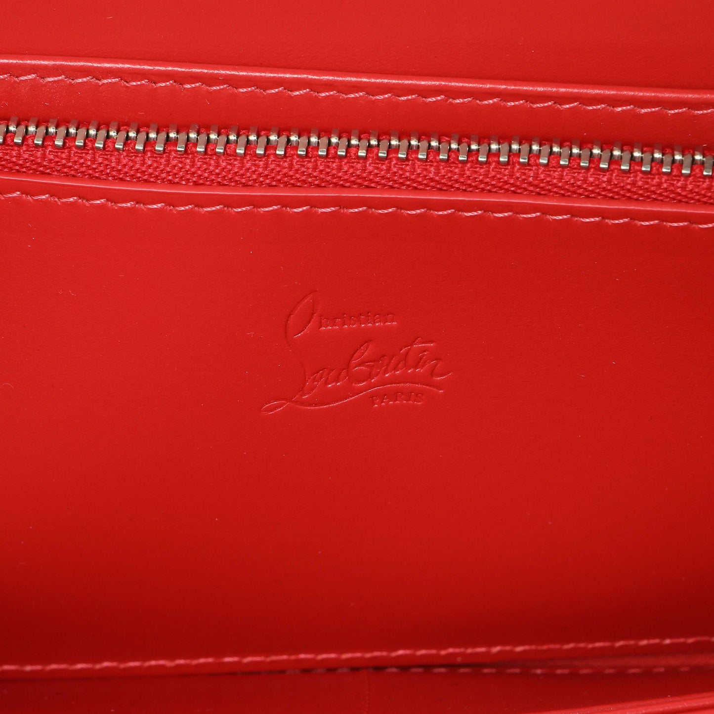 Exclusive Christian Louboutin Silver Patent Leather Panettone Spiked Zip Around Wallet — Detail View