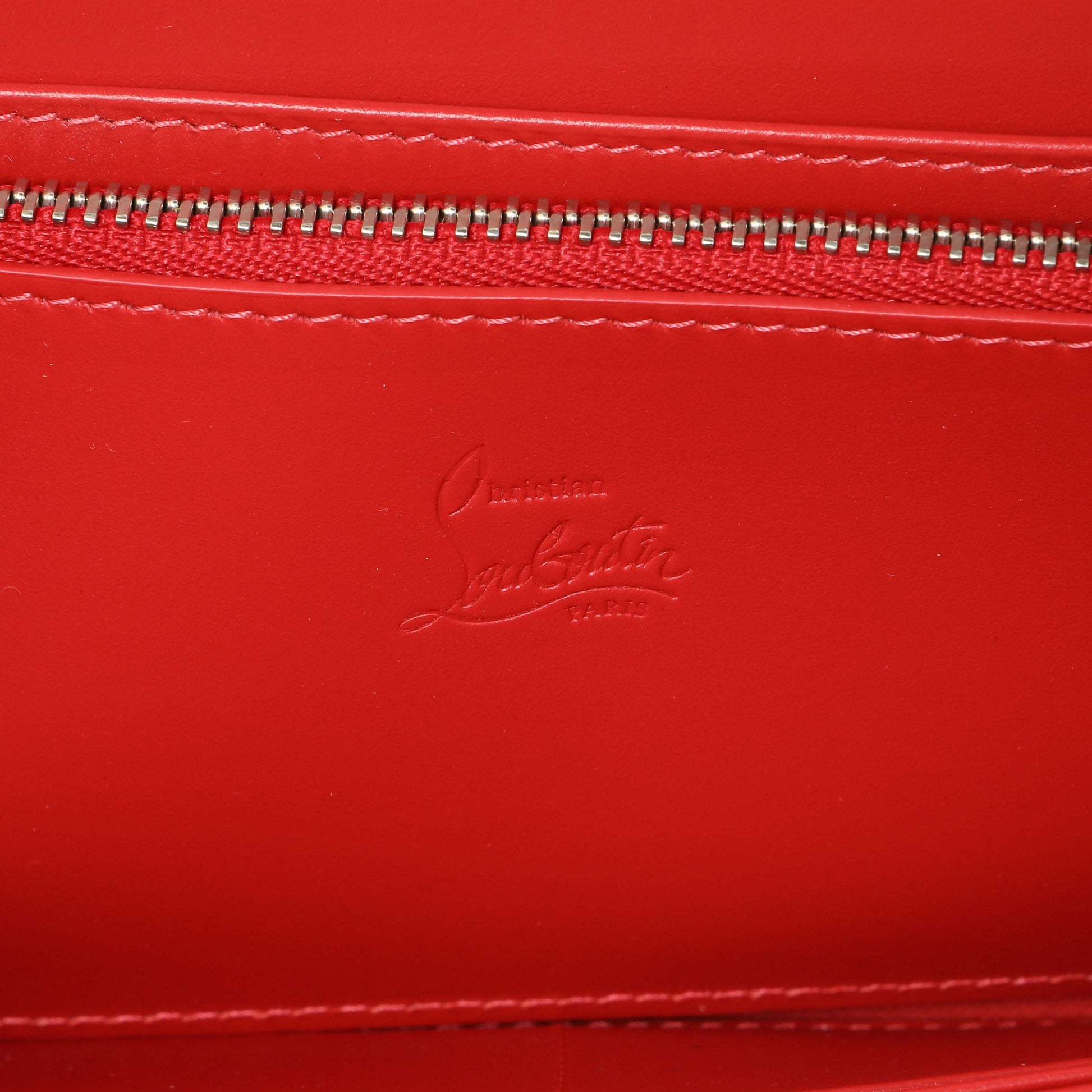 Exclusive Christian Louboutin Silver Patent Leather Panettone Spiked Zip Around Wallet — Detail View