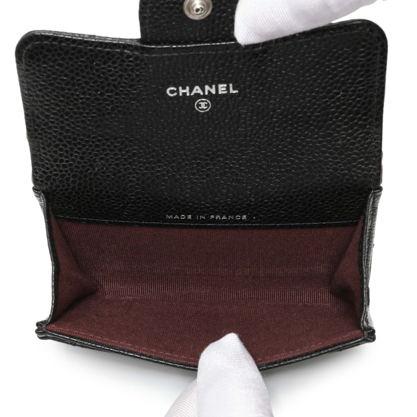 Exclusive Chanel Black Quilted Caviar Flap Card Holder — Top View