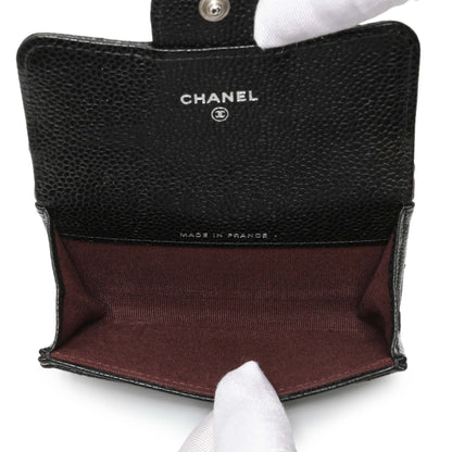 Exclusive Chanel Black Quilted Caviar Flap Card Holder — Top View