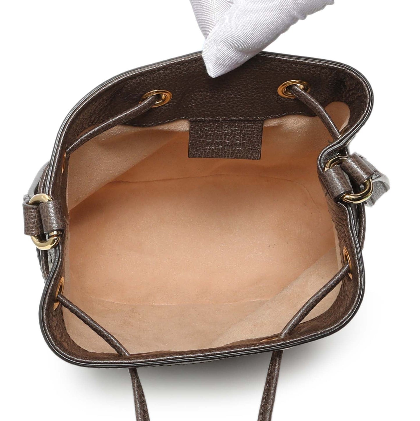 Exclusive Gucci GG Supreme Monogram Web Mini Ophidia Bucket Bag — Top View