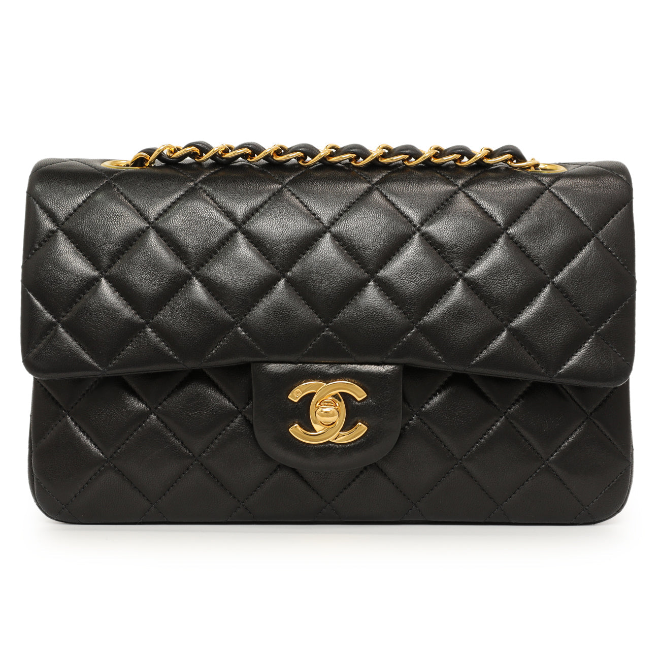 Exclusive Chanel Vintage Black Quilted Lambskin Small Double Flap — Front View