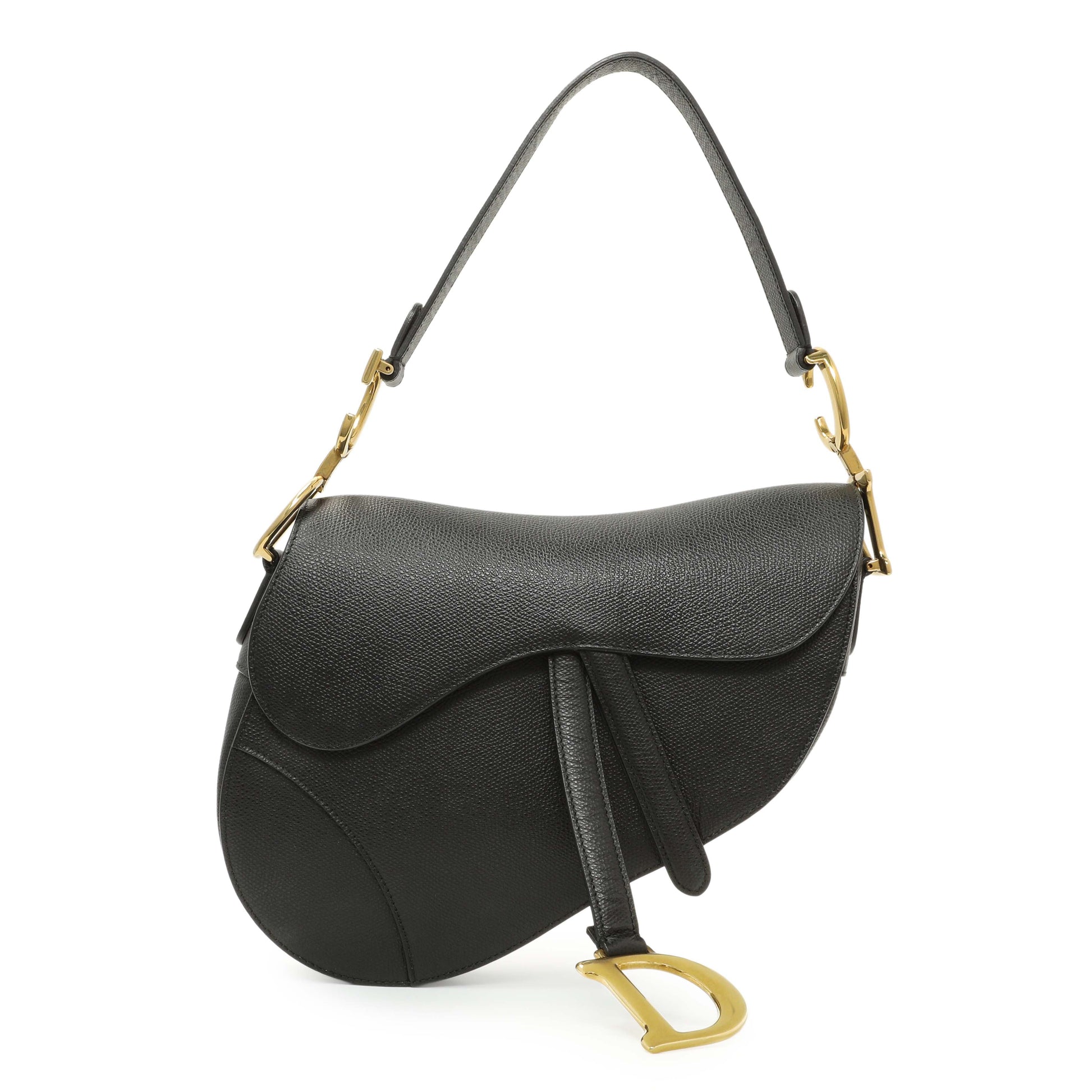 Exclusive Christian Dior Black Grained Calfskin Saddle Bag — Front View