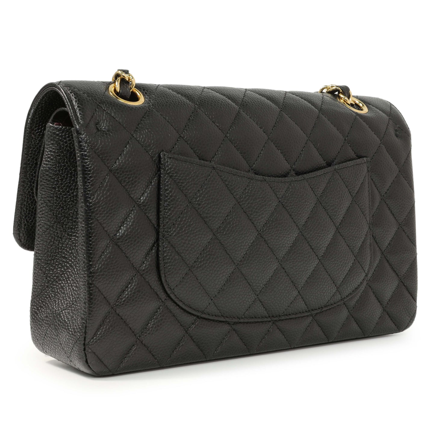 Exclusive Chanel Black Quilted Caviar Medium Classic Double Flap — Back View