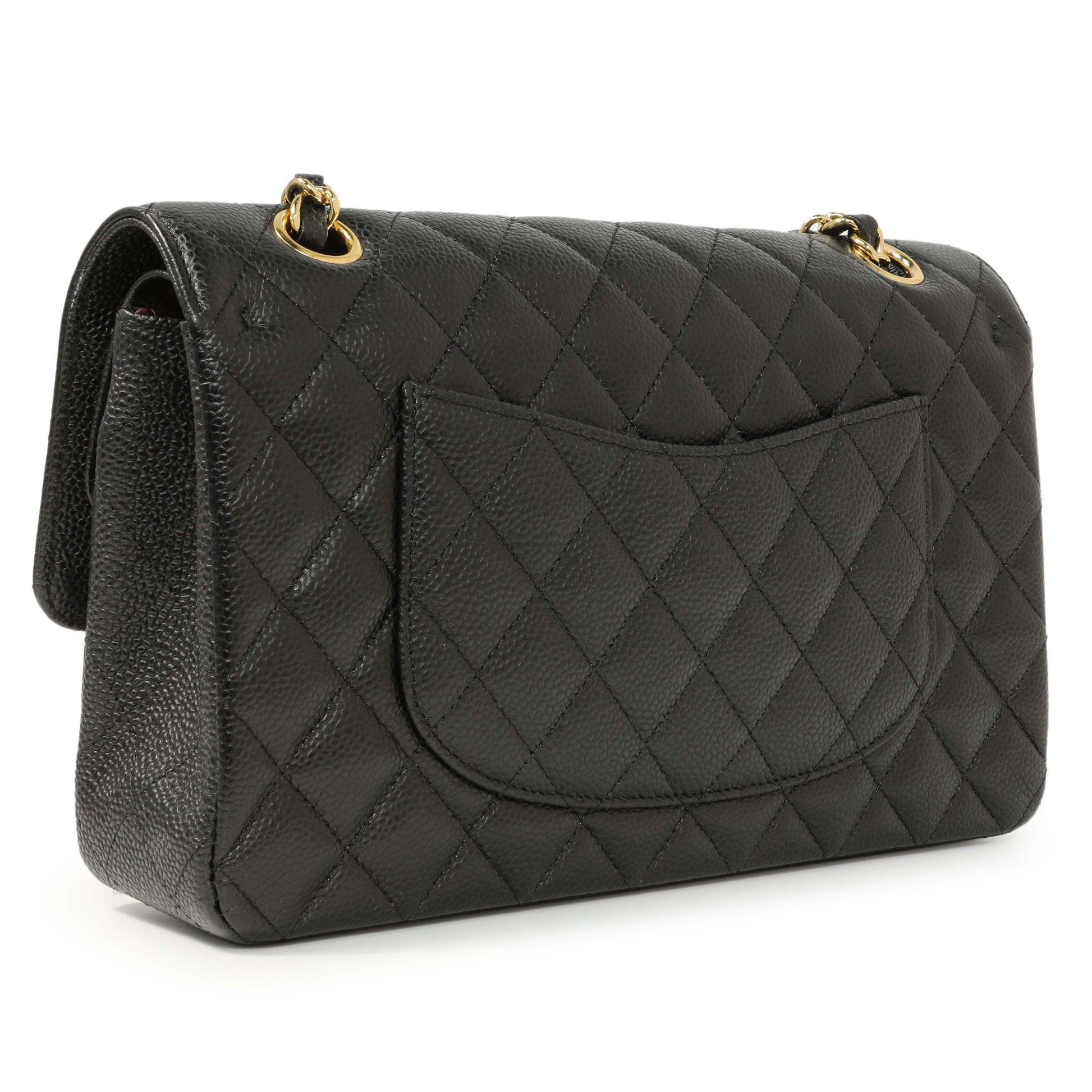 Exclusive Chanel Black Quilted Caviar Medium Classic Double Flap — Back View