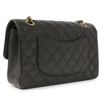 Exclusive Chanel Black Quilted Caviar Medium Classic Double Flap — Back View