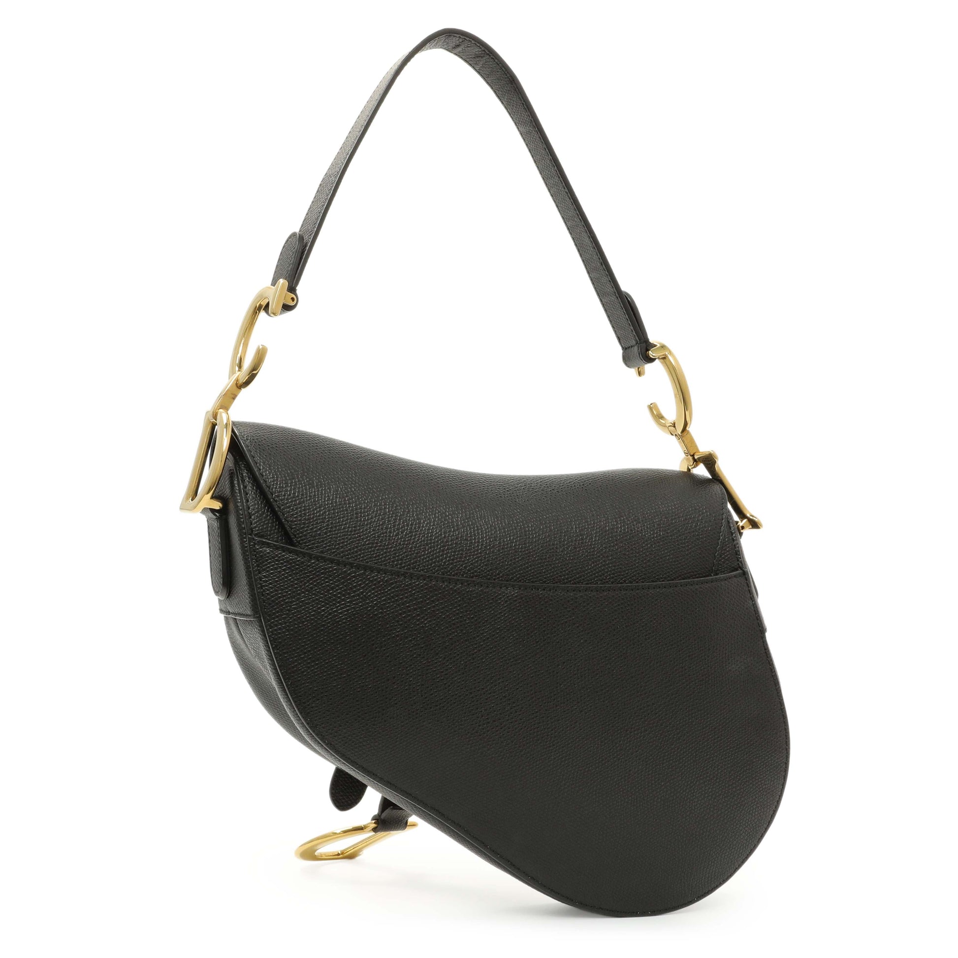 Exclusive Christian Dior Black Grained Calfskin Saddle Bag — Side View