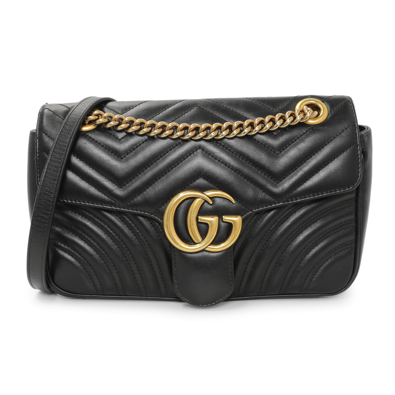 Exclusive Gucci Black Calfskin Matelasse Small GG Marmont Shoulder Bag — Front View