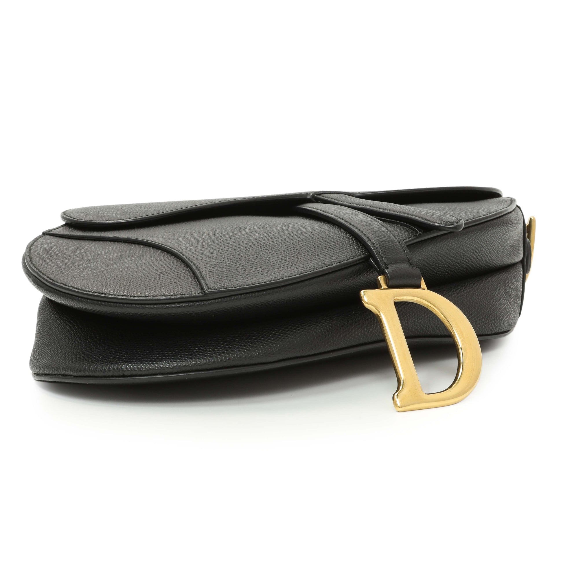 Exclusive Christian Dior Black Grained Calfskin Saddle Bag — Back View